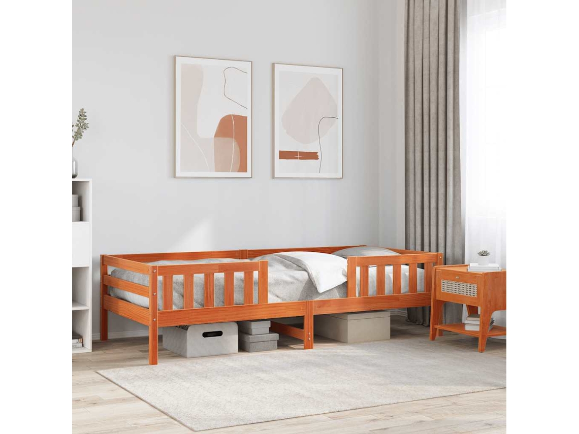 Vidaxl Cama Sem Colchão 90x200 Cm Pinho Maciço Castanho-mel