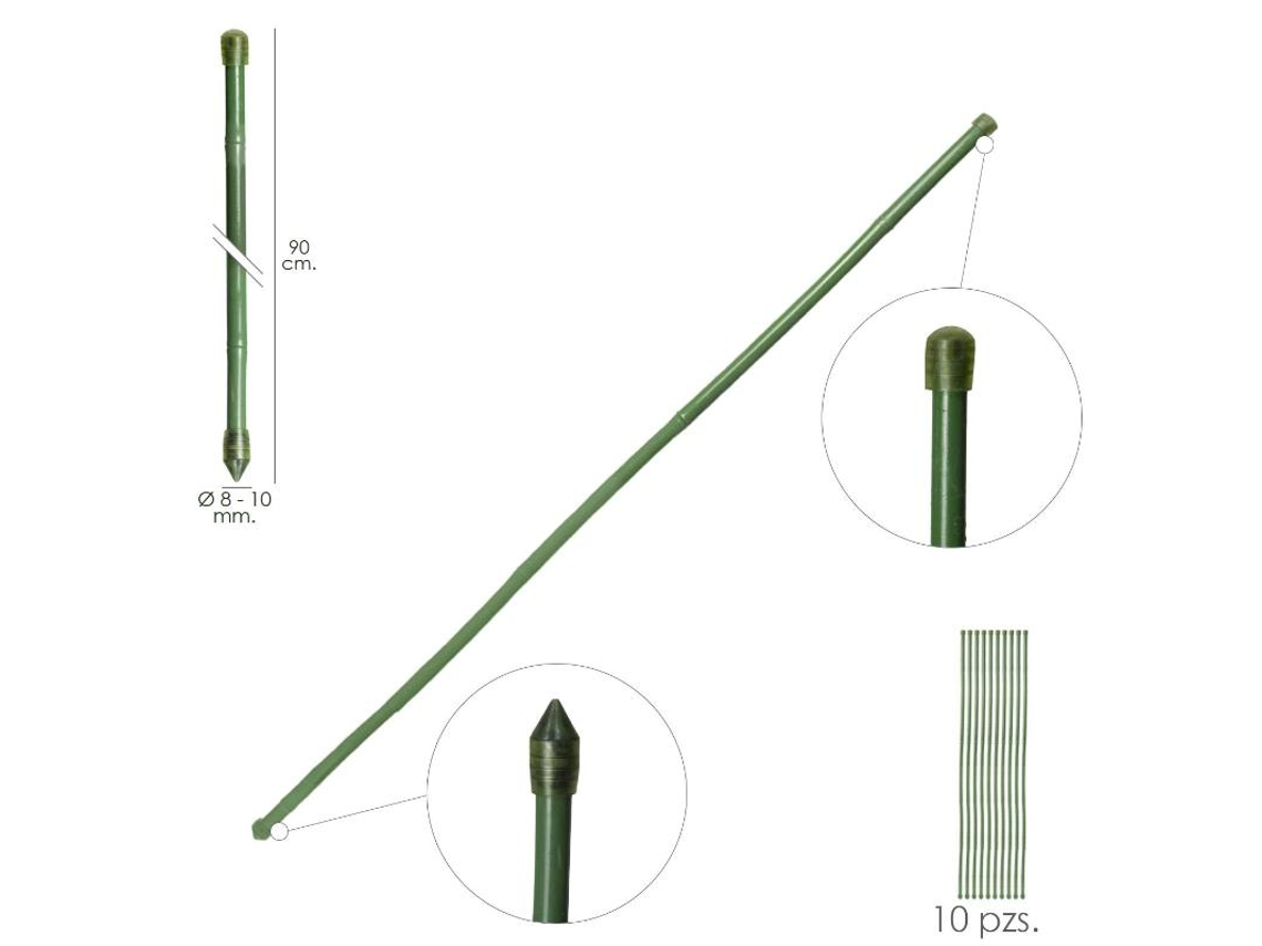 Haste de Bambu Plastificada Tutor Ø 8 - 10 mm X 90Cm. (Pacote 10 Unidades) SATURNIA