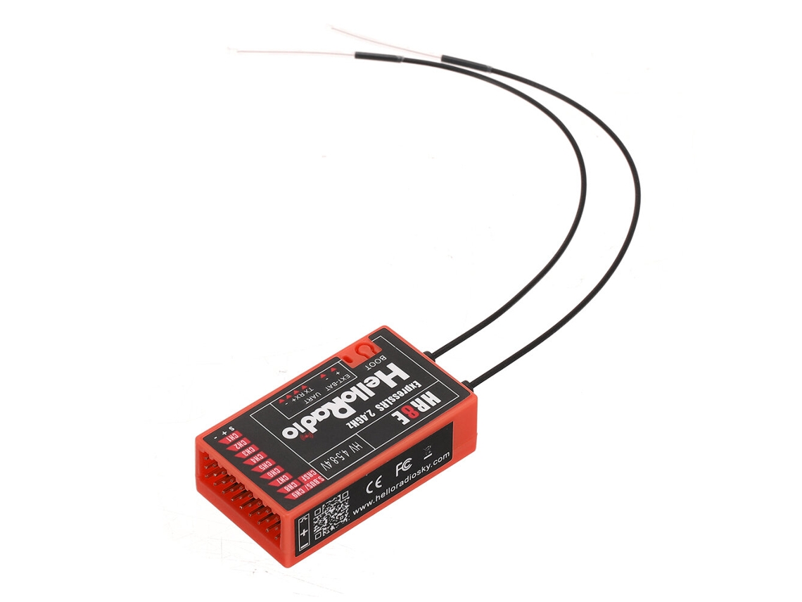 Receptor Rc Helloradio Hr8e 2.4ghz Expresslrs Elrs 9ch Pwm para Aeromodelismo e Barco Rc de Asa Fixa. MDUG