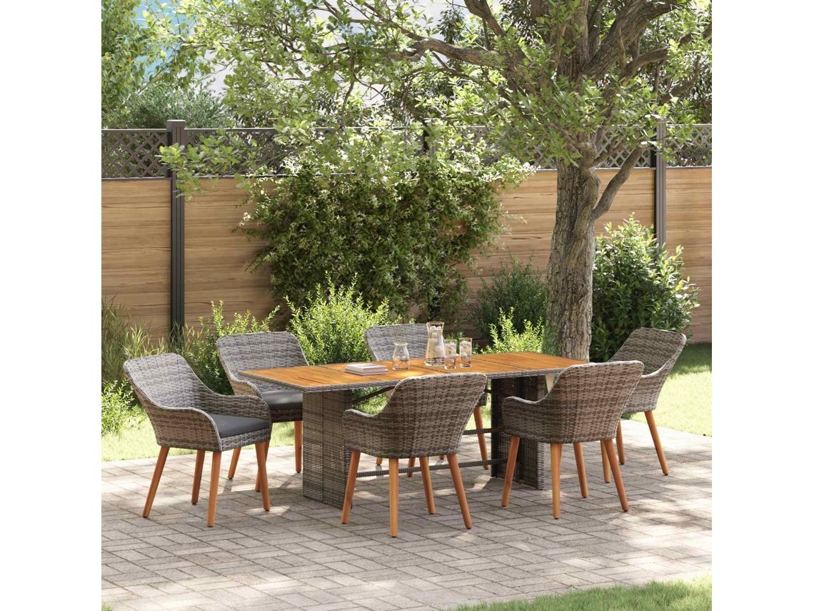 Vidaxl Conjunto De Jantar Para Jardim 7 Unid. Cinzeto Vime Pe