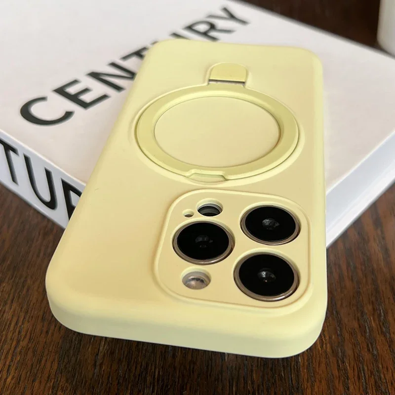 Capa De Silicone Líquido Para Iphone 13 (amarela) Com Suporte Magnético.