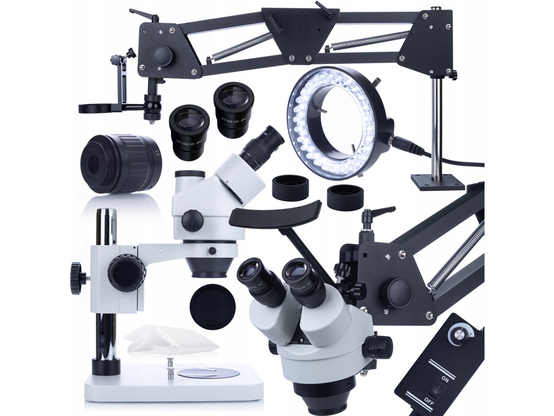 Conjunto de microscópio trinocular Mercury Pro MSMP-T-PS1 – 80 cm | 56 LEDs | Uso profissional