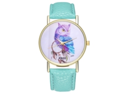 Relógio de Pulso Feminino Fashion com Padrão Coruja Dream Catcher Mint de Quartzo