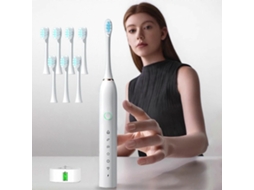 Escova De Dentes Elétrica Com 8 Cabeças De Escova, Temporizador Inteligente De 6 Velocidades, Classificação Ipx7 E Base De Carregamento.