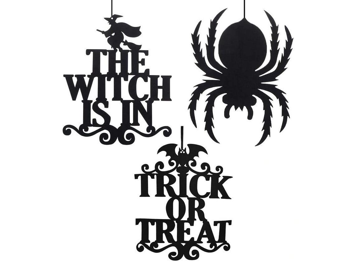 Conjunto de 3 Penduricalhos de Halloween Nova Line em Feltro, decorativos para festa, casa assombrada, jardim