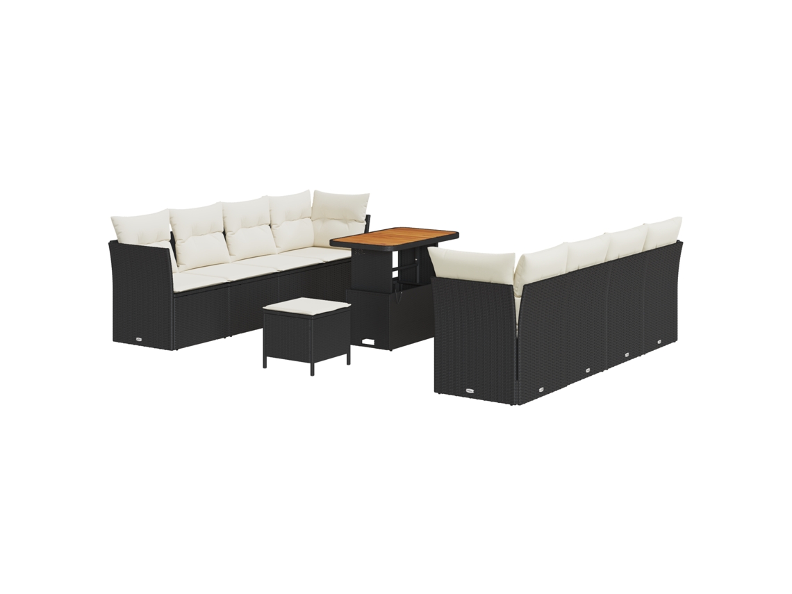 Conjunto 11 Sofá De Jardim Vidaxl Preto Vime Pe (90 X 55 X 71 Cm)