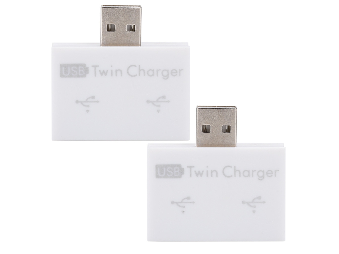 2 Pcs Conector Adaptador De Porta De Carregamento Duplo Usb Plug And Play Para Carregador Branco