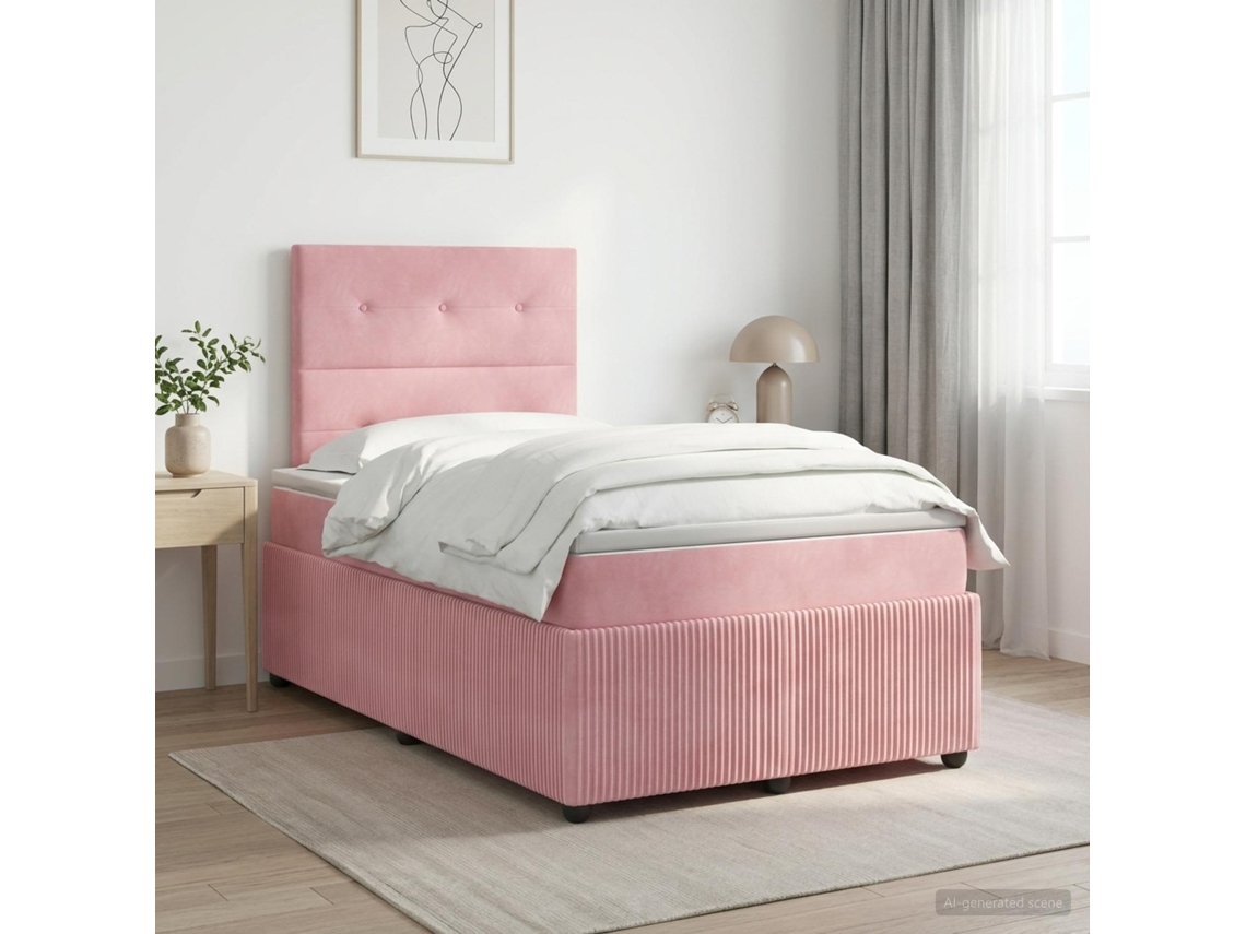 Vidaxl Cama Box Spring Com Colchão Rosa 120 X 200 Cm Veludo