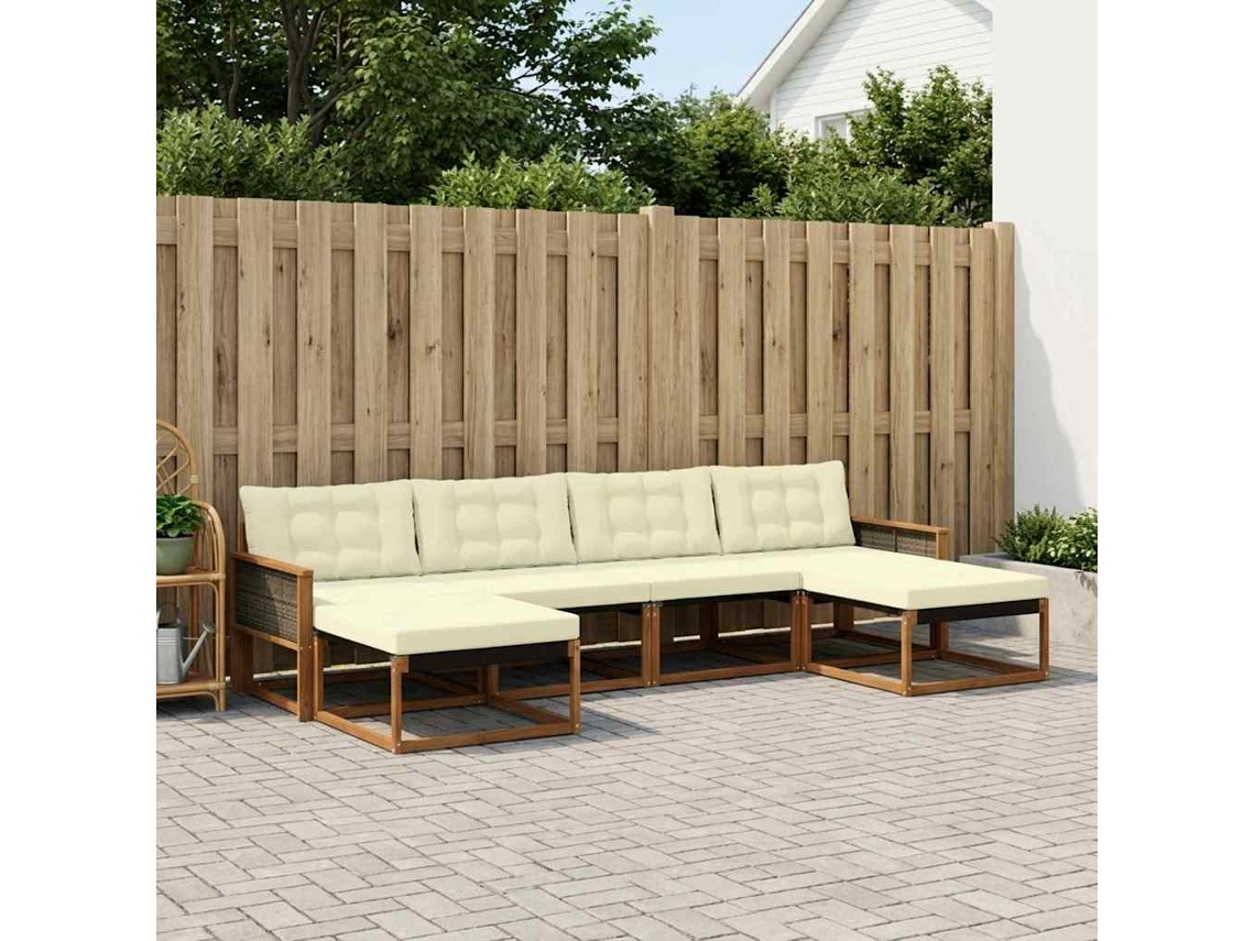 Vidaxl Conjunto De Sofás Para Exterior 6 Unid. Natural E Creme