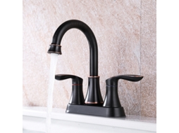 Torneira De Pia 4 Polegadas Com Duas Manivelas, Preto Mate, Tubo De Saída Aço Inox, Para Banheiro Igvtrade