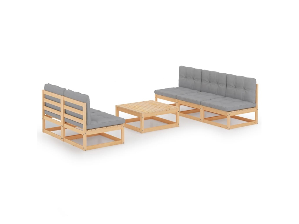 Vidaxl 6 Pcs Conjunto Lounge De Jardim Com Almofadões Pinho Maciço