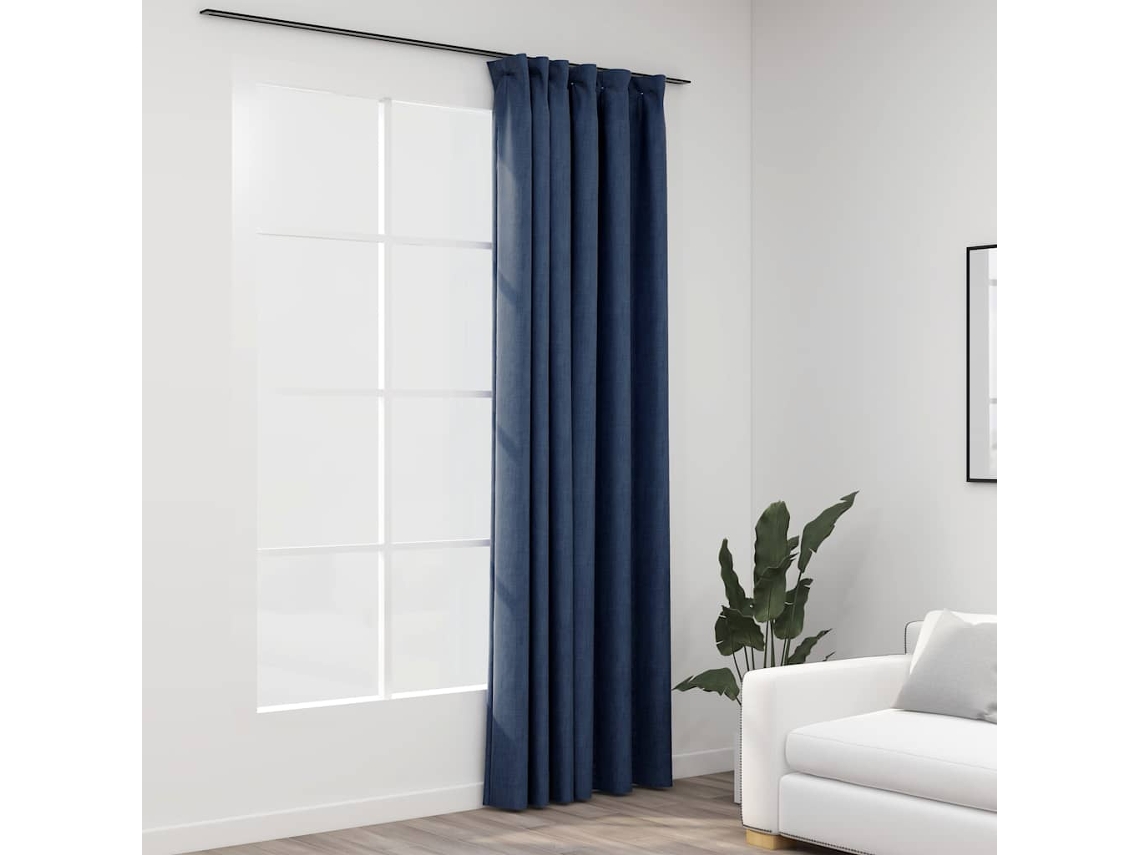 Vidaxl Cortinas Opacas Aspeto Linho Com Ganchos 290x245 Cm Azul