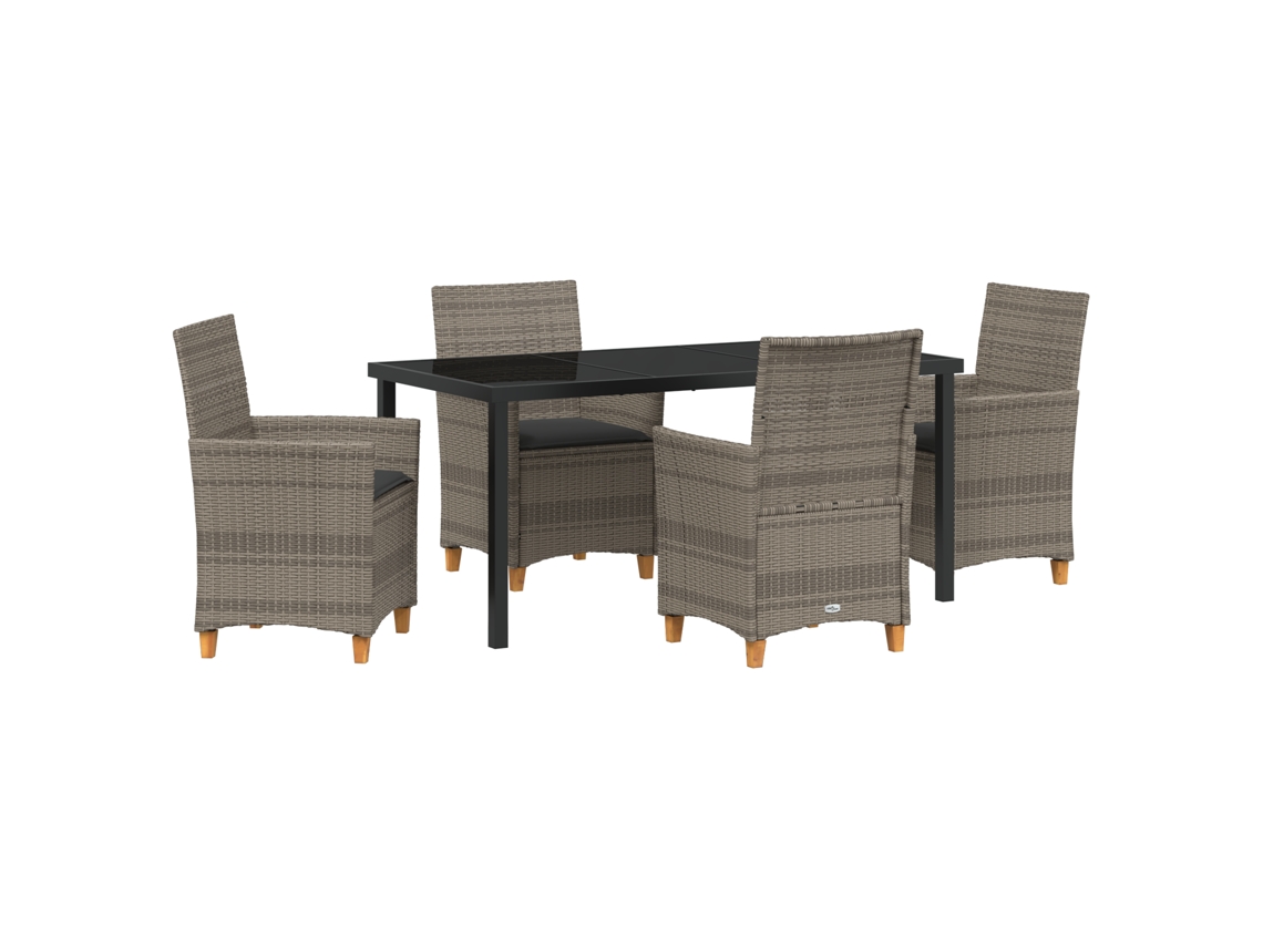 Conjunto 5 De Jantar De Jardim Com Almofadas Vidaxl Cinza Rattan Poliéster