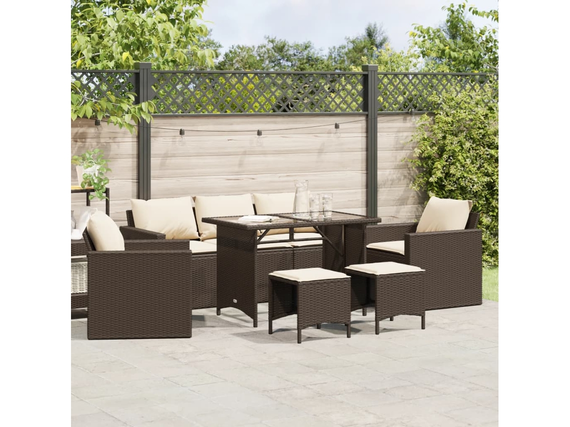 Jogo de Sofá 6 Peças Jardim C/ Almofadões Vime Pe Marrom Dkd Home Decor