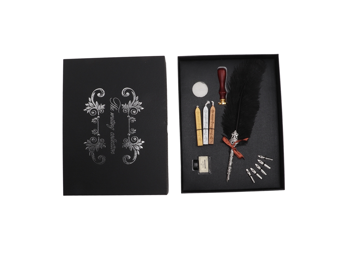 Pluma De Pluma Retro Set Caja Regalo Estuche Escolar Para Regalo Namorado Professor Colega Preto