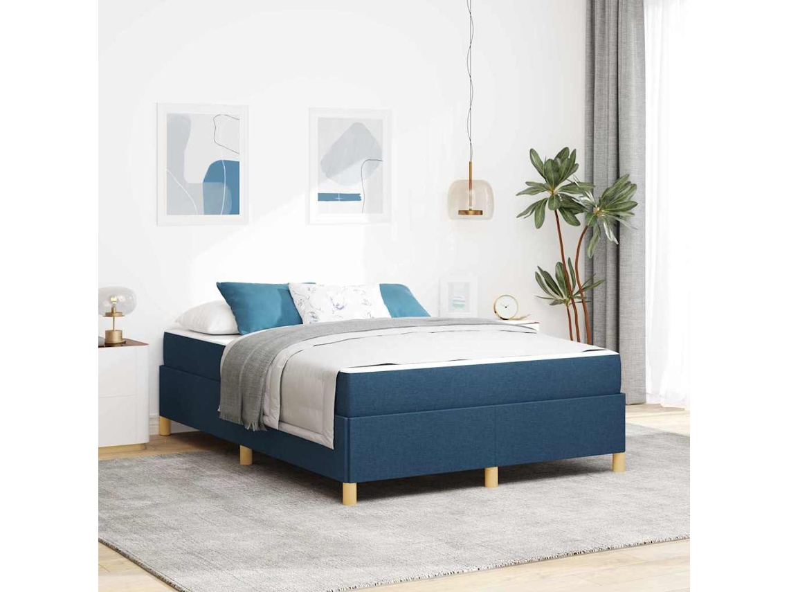 Vidaxl Estrutura Da Cama Azul 140 X 190 Cm Tecido