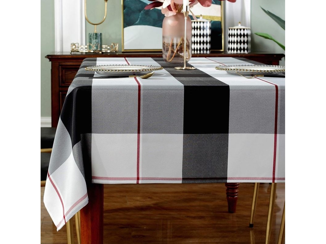 2026-mantel Retangular De Poliéster Estampado Com Quadros Antimanchas Antiarrugas Resistente 52x70" Cinza