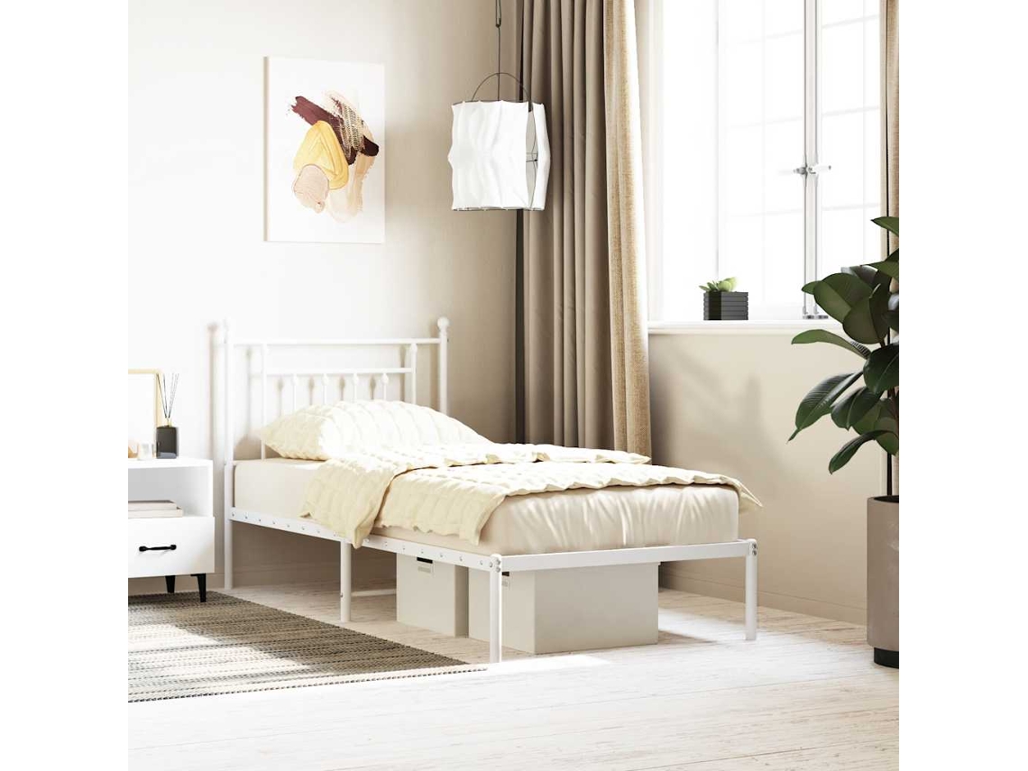 Vidaxl Estrutura De Cama Com Cabeceira 90x200 Cm Metal Branco