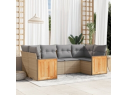 Vidaxl 6 Pcs Conjunto De Sofás P/ Jardim Com Almofadões Vime Pe Bege