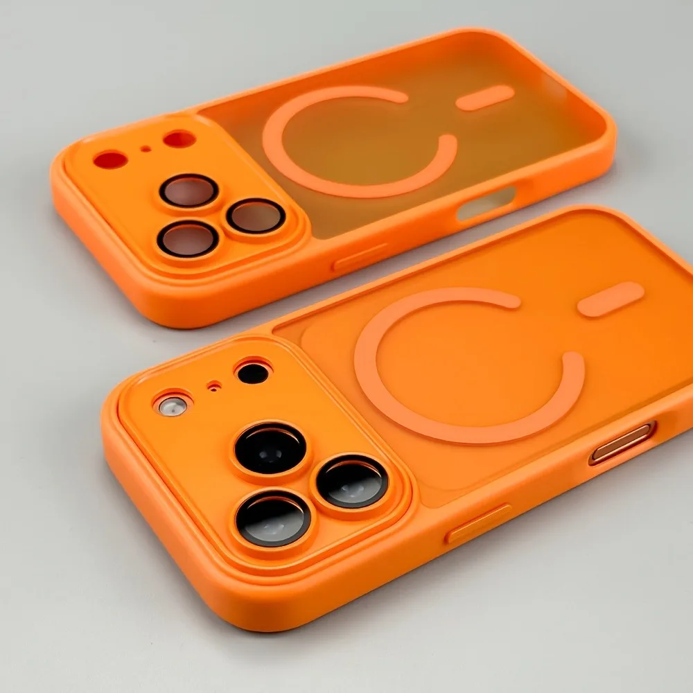 (iphone 17 Laranja) Capa Protetora Semitransparente, Fecho Magnético, Resistente A Choques E Quedas.