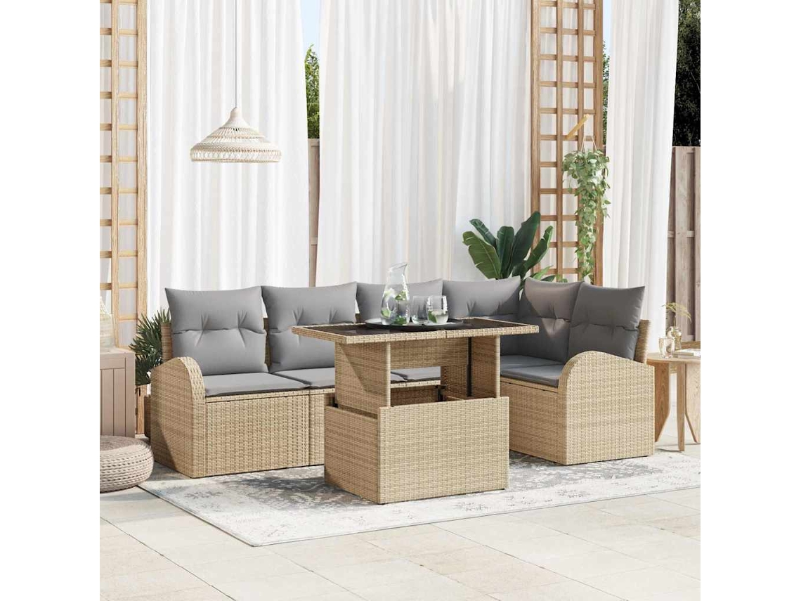 Vidaxl Conjunto De Sofá De Jardim 6 Unid. 5-número De Lugares Bege