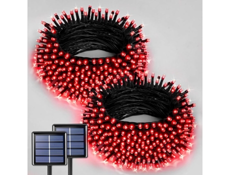 Pacote com 2 Luzes Solares para Áreas Externas-6 5 M 30Led String Light À Prova D'Água com 8 Modos para Jardim Decorações de Natal CHRUI Vermelho