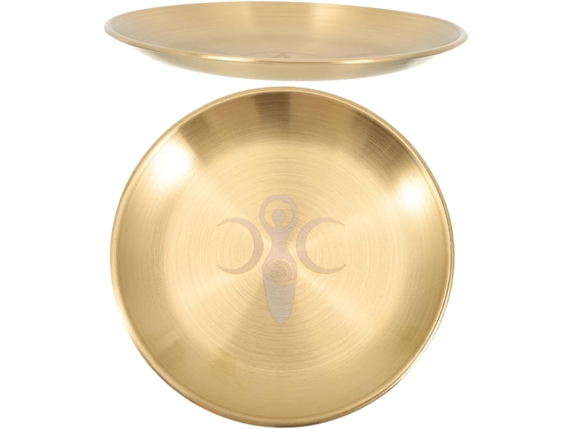 Conjunto De 2 Bandejas Decorativas Em Latão Dourado Para Rituais E Armazenamento, Prato Delicado Sem