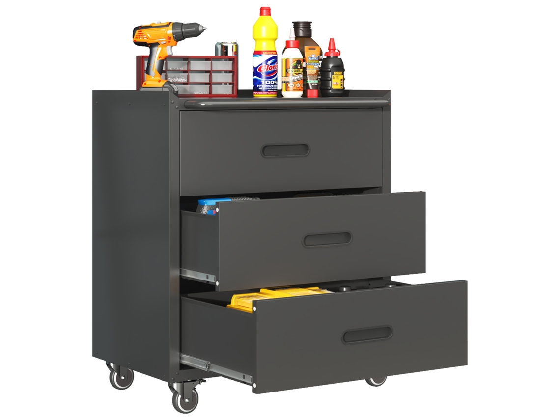 Armário de Metal com 3 Gavetas, 75×42×88cm e Rodas MARCA