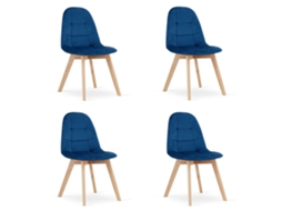 Cadeira De Jantar Conjunto De 4 Peças Nuuc Assento Azul Marinho, Assento De Veludo, Assento Ergonômico