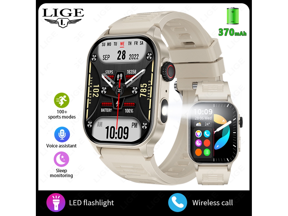 (bege) Smartwatch Com Chamadas Bluetooth E Monitoramento De Saúde.