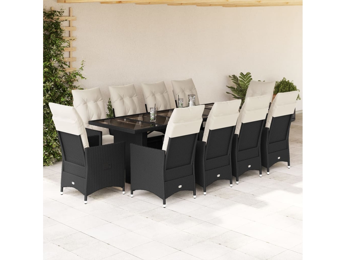 Conjunto Bistrô P/ Jardim C/ Almofadões Vime Pe Preto Dkd Home Decor 11 Peças