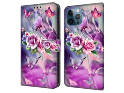 Capa Borboletas Flores Para Iphone 15 Pro Pele Sintética