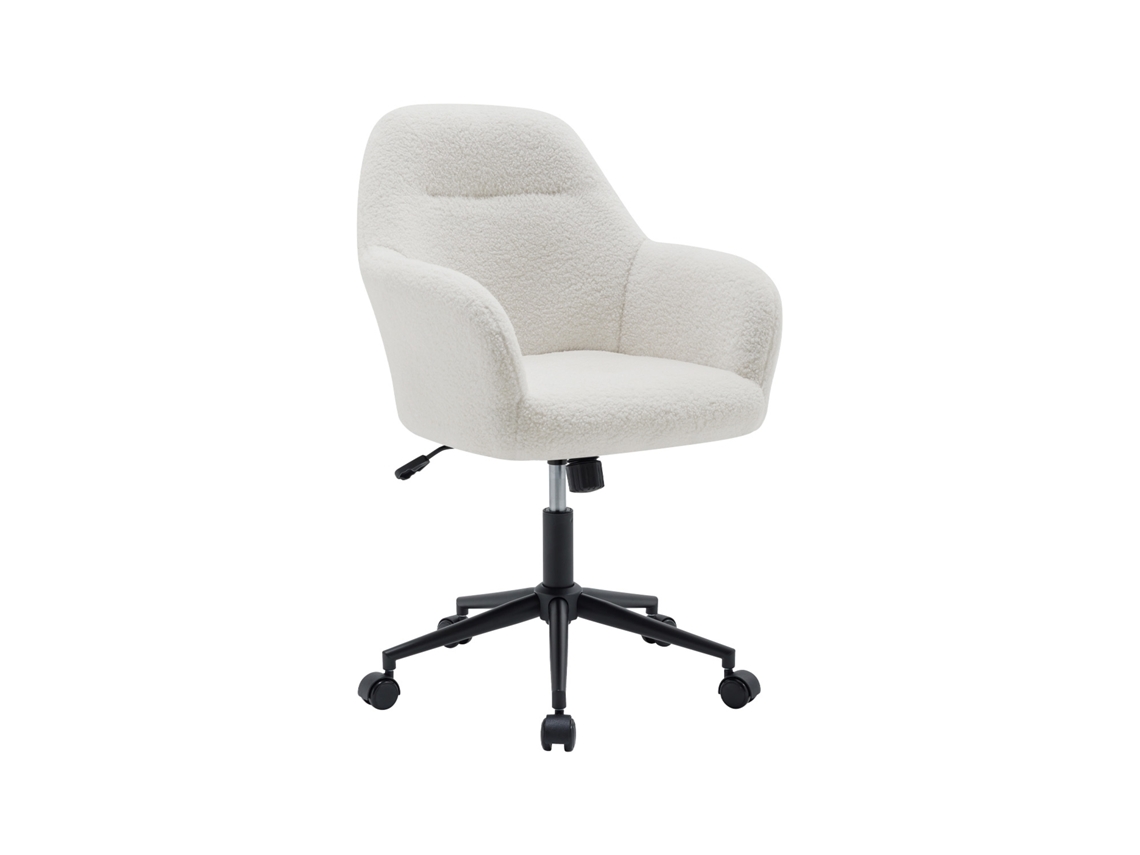 Cadeira de escritório ajustável Sweeek em metal e tecido boucle branco com rodas
