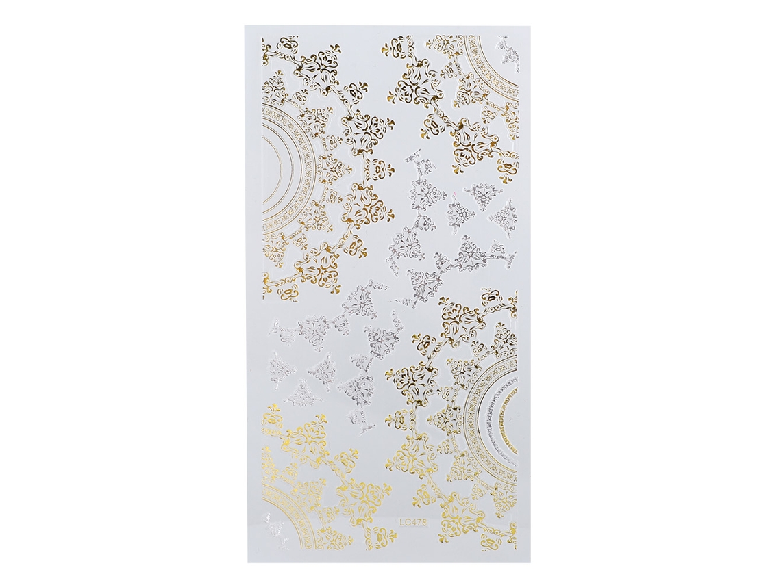 Adesivos de Unha Autoadesivos Rebe com Renda Dourada e Flores para Manicure Lc478