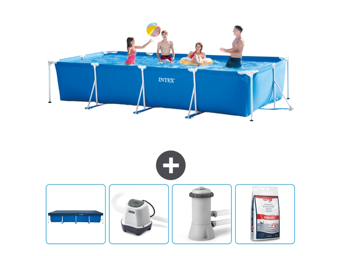 Piscina com Estrutura Retangular INTEX 450 X 220 X 84 Cm Azul Incluída Acessórios Cb53