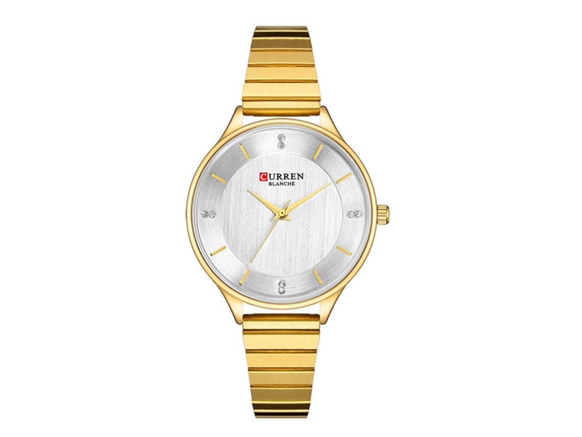 Relógio feminino elegante com pulseira de aço inoxidável, à prova d'água, MDUG (dourado)