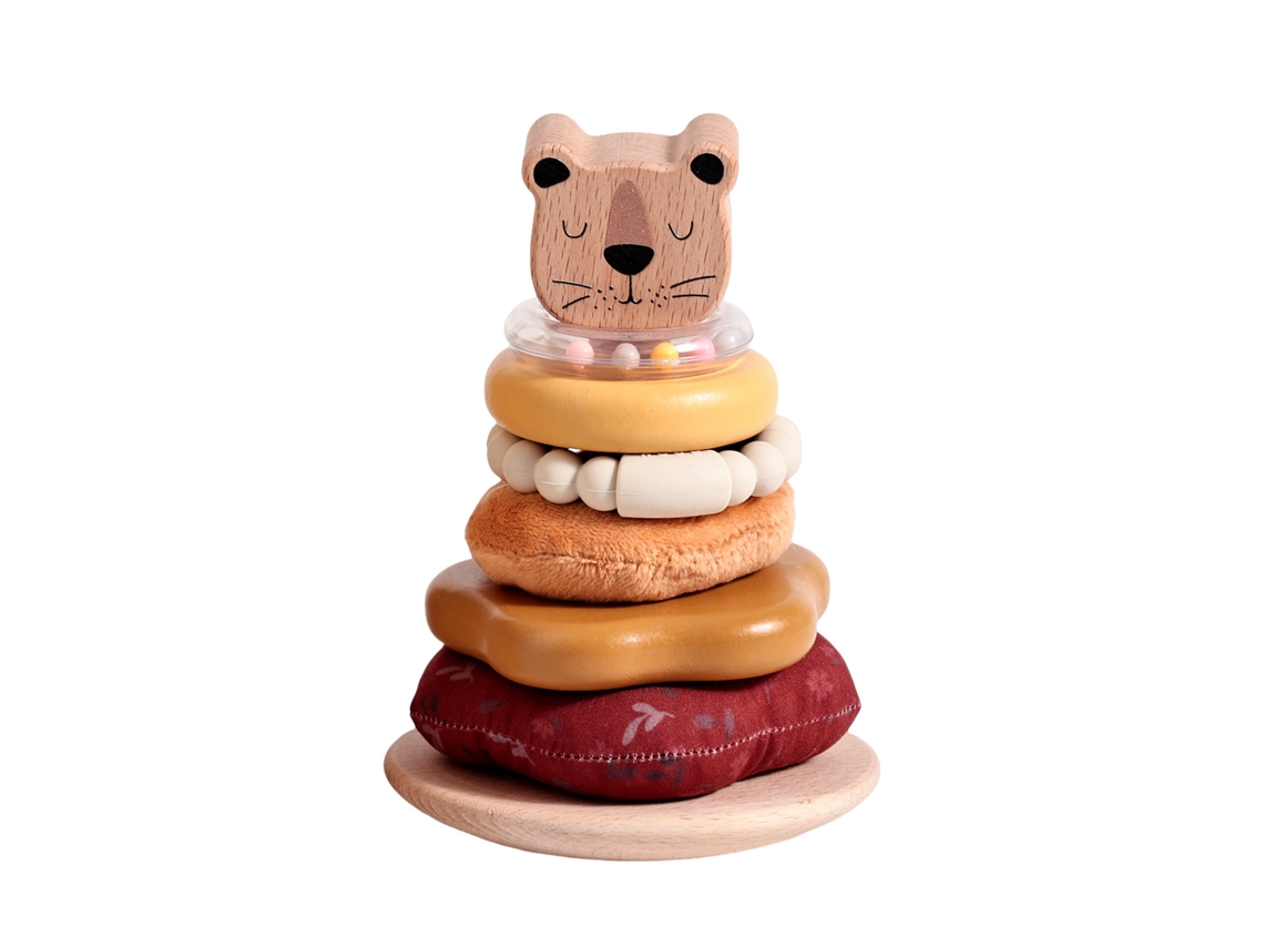 Brinquedo de Empilhar Animal com Chocalho de Madeira Aprendizagem Precoce Educativo para Bebê CZHHMART