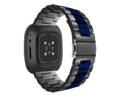 Bracelete Aço Inoxidável Adaptável Preto e Azul para Fitbit by Google Versa Lite