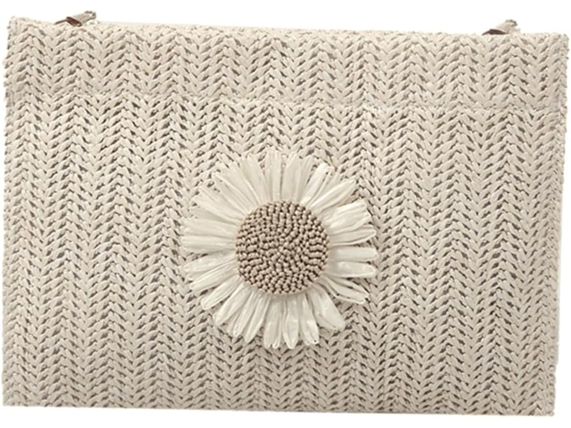 Bolsa De Ombro Feminina Em Palha Trançada, Pequena Bolsa Quadrada, Branca, Para Guardar Objetos.