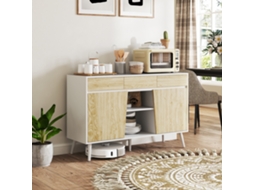 Móvel para TV e Sala com 3 Gavetas, Prateleiras, 120x39x77 Cm, Branco e Madeira
