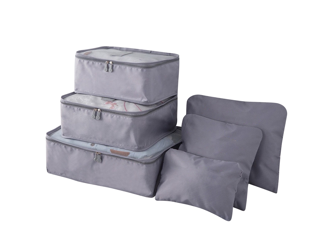 Conjunto de 6 sacos organizadores de bagagem à prova d'água para viagem com tecido Oxford cinza S/MARCA