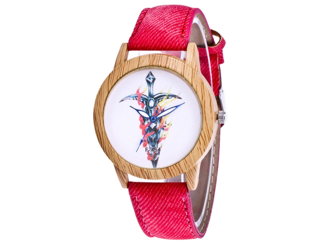 Relógio de Pulso Analógico de Quartzo com Pulseira Pu Estiloso Clássico Simples para Mulheres (vermelho)