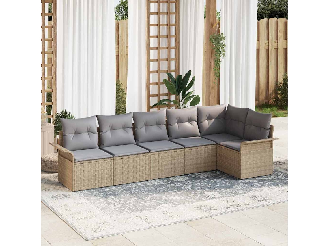Vidaxl Conjunto De Sofá De Jardim Com Almofada 6 Pcs Bege Vime Pe