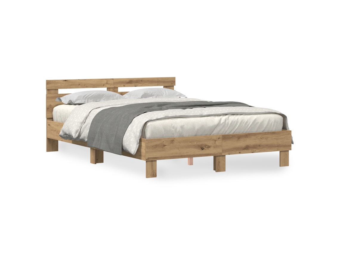 Estrutura De Cama Contemporânea De Carvalho Maciça Vidaxl Castanho Madeira De Carvalho Maciça (140x190 Cm)