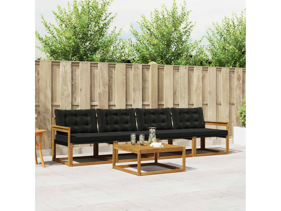Vidaxl Conjunto De Sofás Para Exterior 5 Pcs Natural E Preto