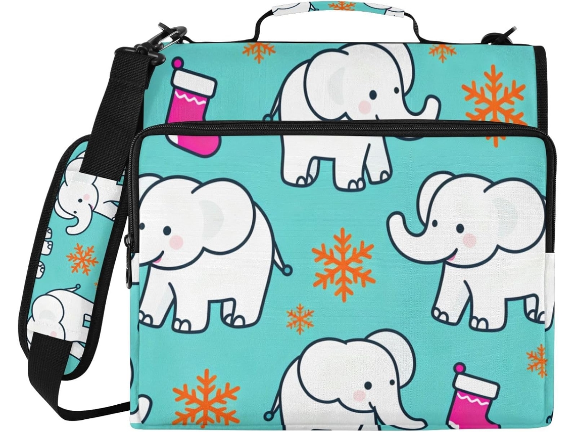 Pasta White Elephants Inverno Com Fecho De Zíper 3-compartimentos E Bolso, Inclui Bolso Com Zíper, Carteira Portátil