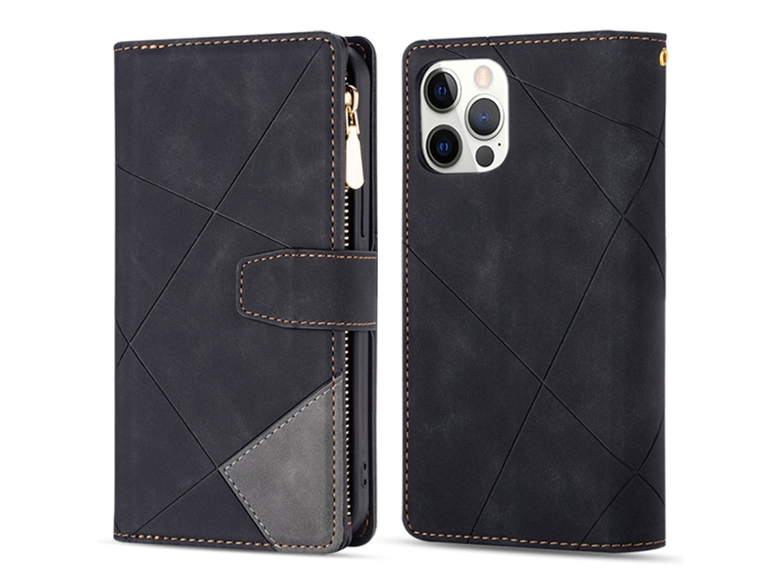 Capa Em Couro Pu À Prova De Quedas Para Apple Iphone 16 Pro - Preto