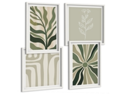 Composição De Quadros Padrões Vegetais Abstratos Espelharte (4 Peças)