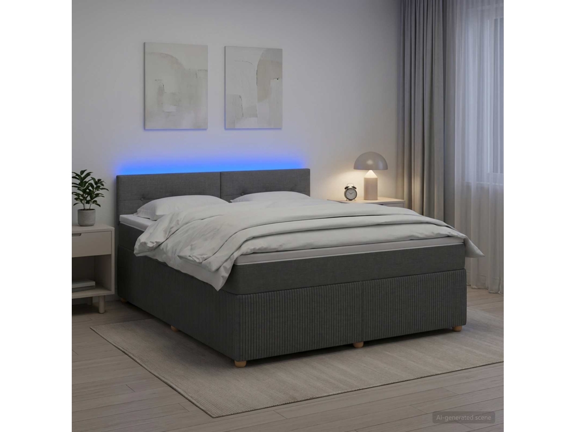 Vidaxl Cama Box Spring Com Colchão Cinzento-escuro 140 X 200 Cm Tecido