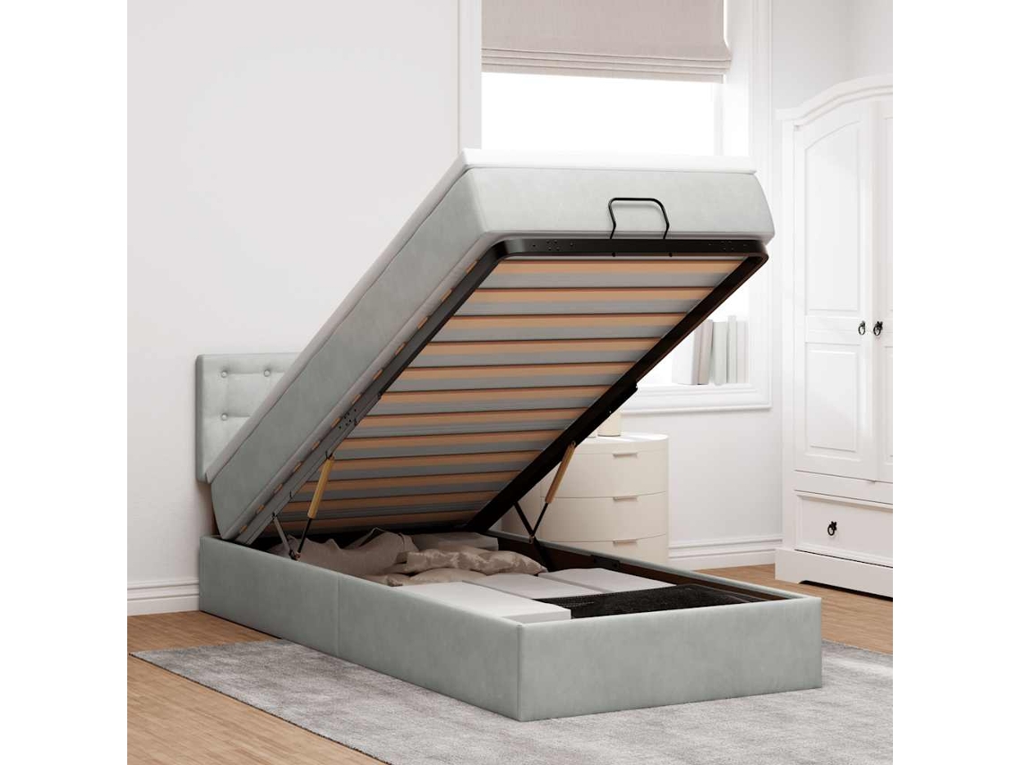Vidaxl Estrutura Cama Otomana Colchão 80x200 Cm Veludo Cinzento Claro